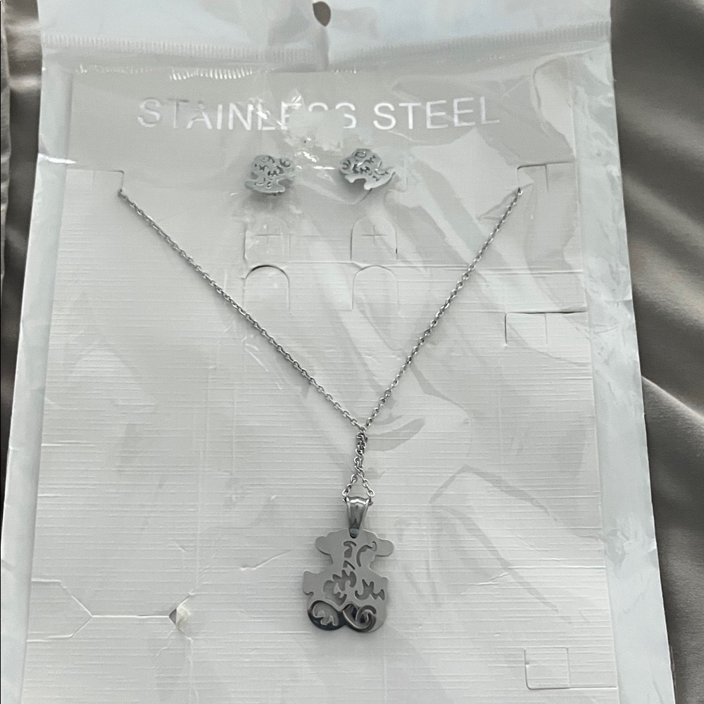 Stainless Steel Silver Necklace and Earring Set